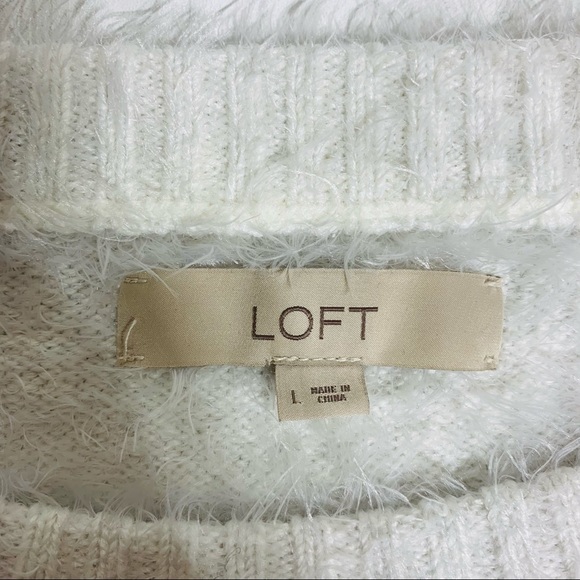 Loft fuzzy striped black and white crew neck warm sweater - Picture 3 of 6